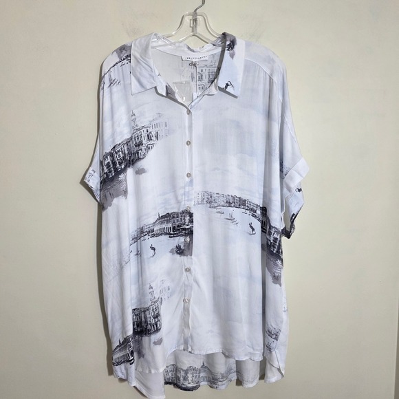 Jane + Delancey Tops - Jane + Delancey NWT Women Shirt Venice Scenic Print Button Down White Size 3X
